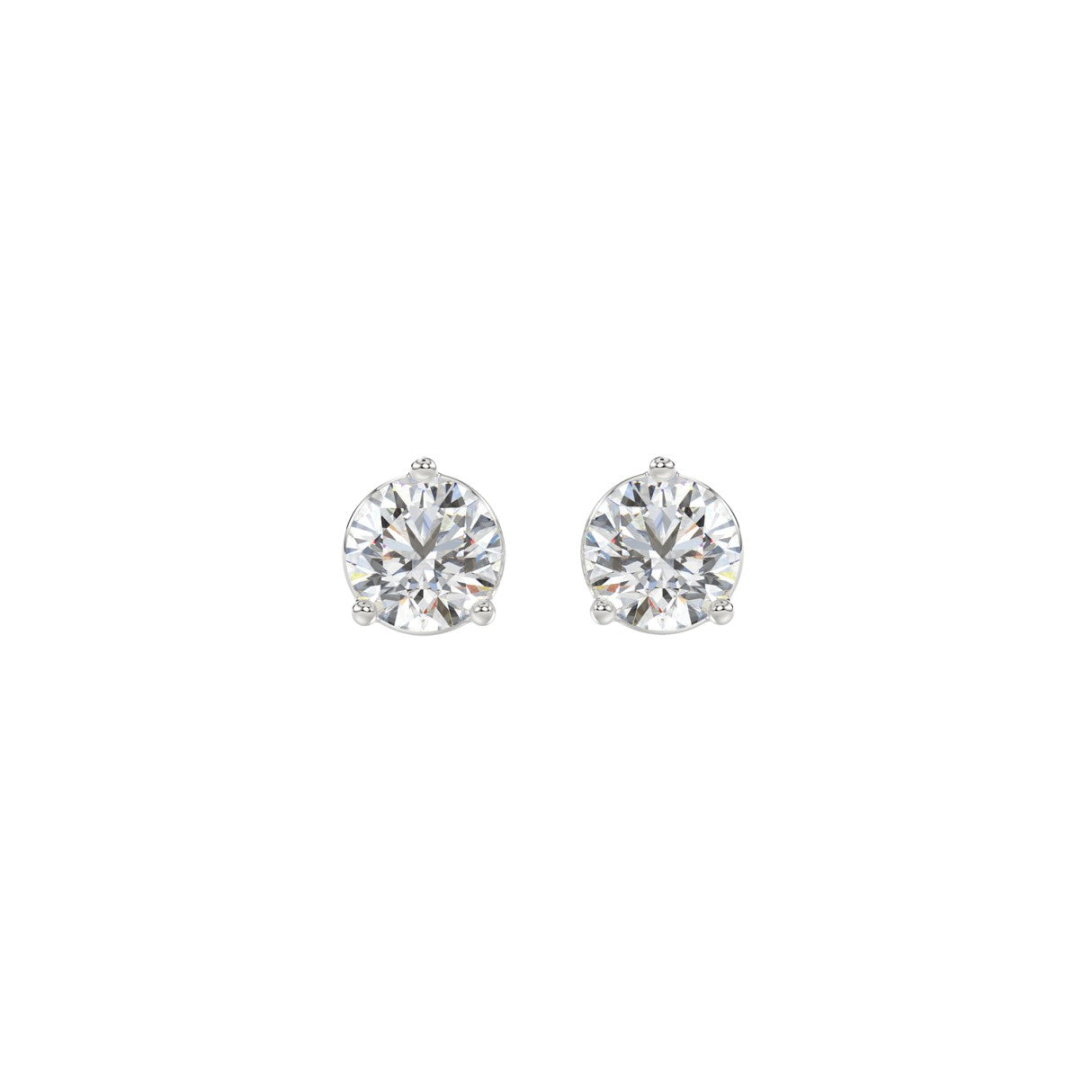 3 Prong Basket Pushback Stud Earrings - 1ct - 14K White Gold