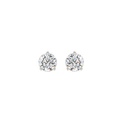 3 Prong Basket Pushback Stud Earrings - 1ct - 14K White Gold