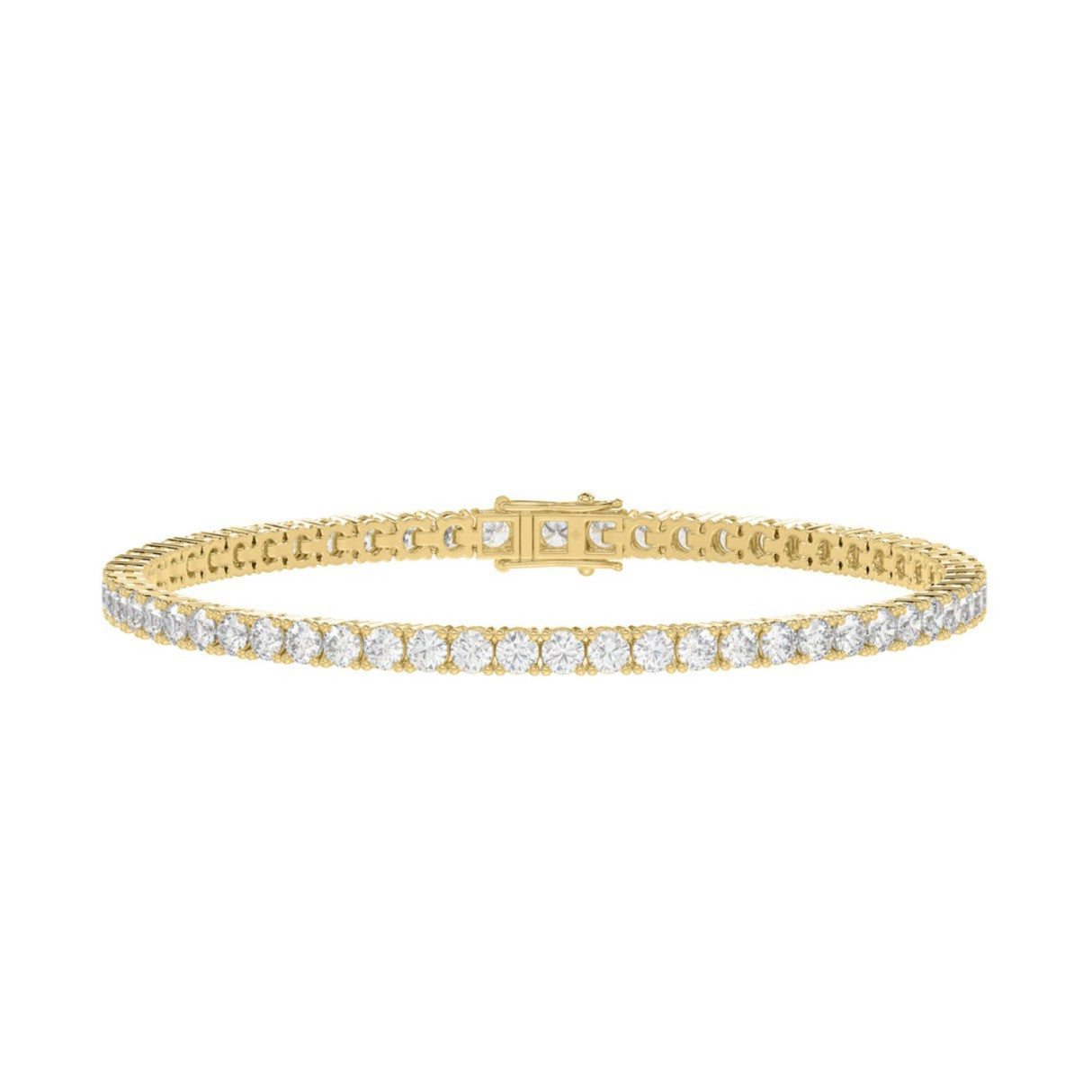 Classic 4 Prong Lab Diamond Tennis Bracelet – ~7ct – 14k Yellow Gold – angle view