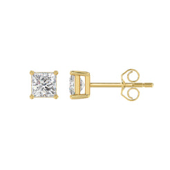 Lab Diamond 4-Prong Princess Stud Earring - 1ct - 14K Yellow Gold