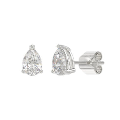 Lab Diamond 3-Prong Pear Stud Earring - 2ct - 14K White Gold