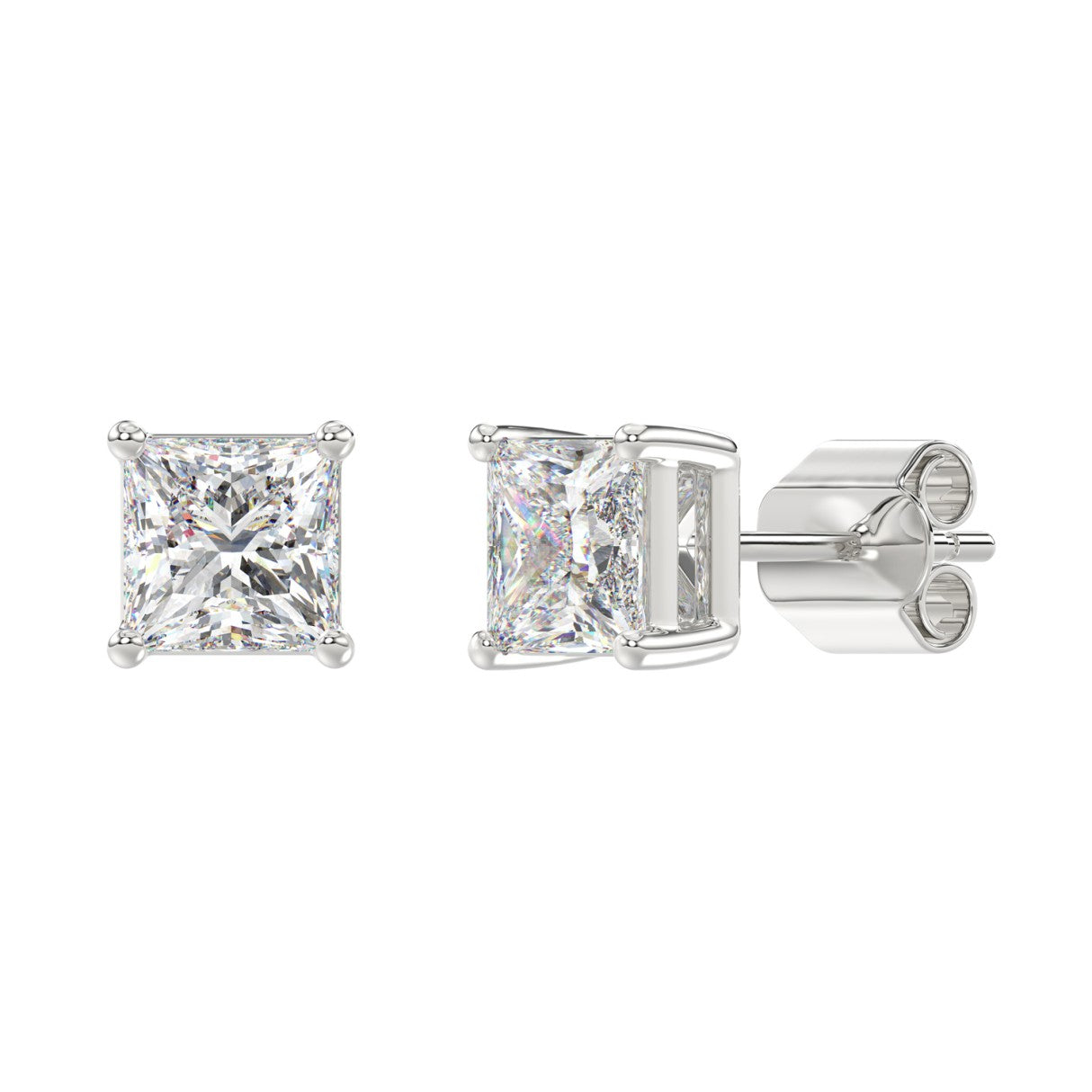 Lab Diamond 4-Prong Princess Stud Earring - 3ct - 14K White Gold