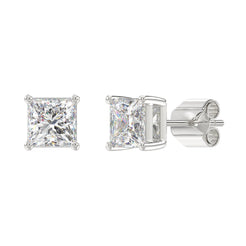 Lab Diamond 4-Prong Princess Stud Earring - 3ct - 14K White Gold