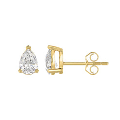 Lab Diamond 3-Prong Pear Stud Earring - 1.5ct - 14K Yellow Gold