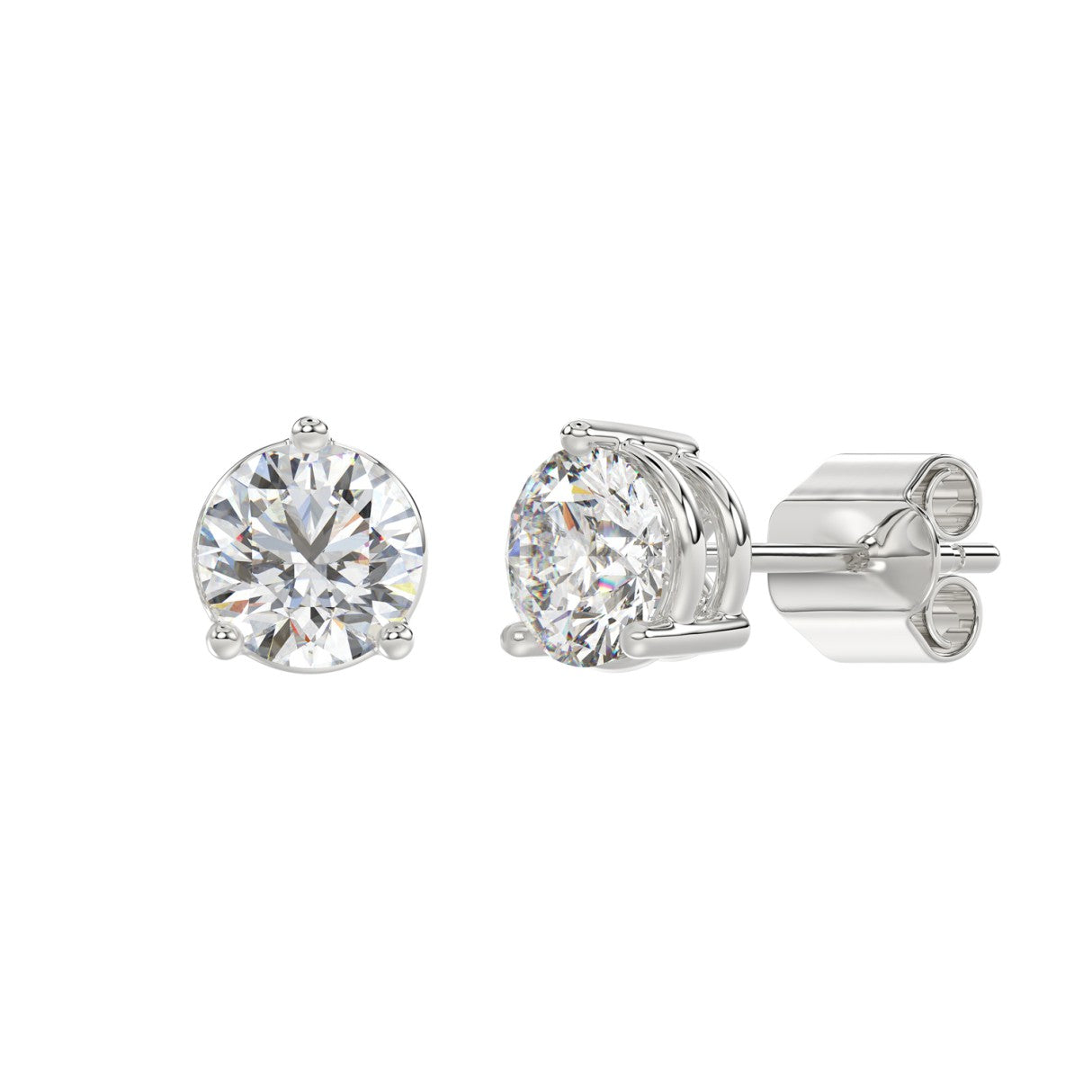 Lab Diamond 3-Prong Basket Pushback Stud Earrings - 4ct - 14K White Gold