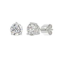 Lab Diamond 3-Prong Basket Pushback Stud Earrings - 4ct - 14K White Gold