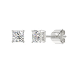 Lab Diamond 4-Prong Princess Stud Earring - 1.5ct - 14K White Gold