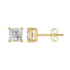 Lab Diamond 4-Prong Princess Stud Earring - 2.5ct - 14K Yellow Gold