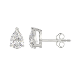 Lab Diamond 3-Prong Pear Stud Earring - 2.5ct - 14K White Gold