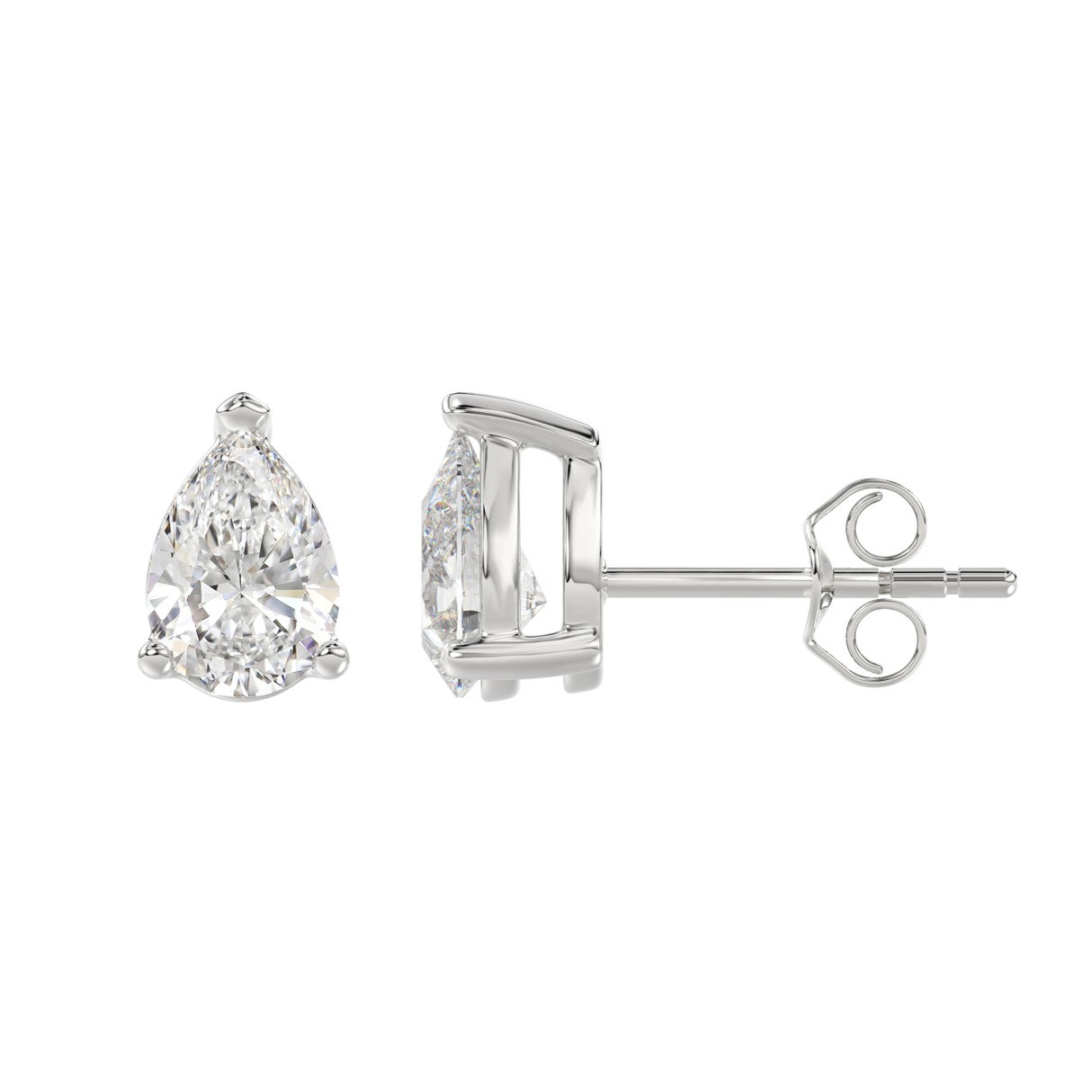 Lab Diamond 3-Prong Pear Stud Earring - 2.5ct - 14K White Gold