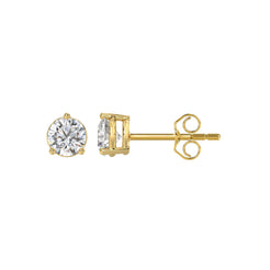3 Prong Basket Pushback Stud Earrings - 1ct - 14K Yellow Gold