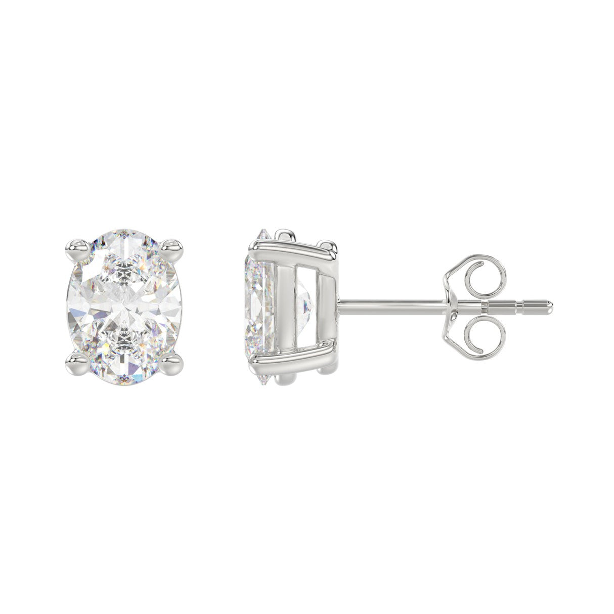 Lab Diamond 4-Prong Oval Stud Earring - 4ct - 14K White Gold