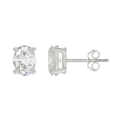 Lab Diamond 4-Prong Oval Stud Earring - 4ct - 14K White Gold