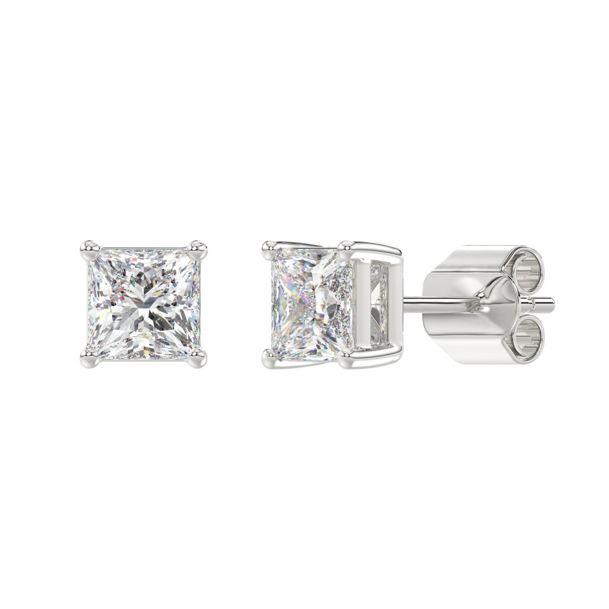 Lab Diamond 4-Prong Princess Stud Earring - 2.5ct - 14K White Gold