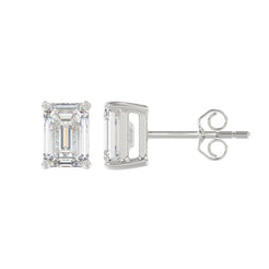 Lab Diamond 4-Prong Emerald Cut Stud Earring - 2.5ct - 14K White Gold