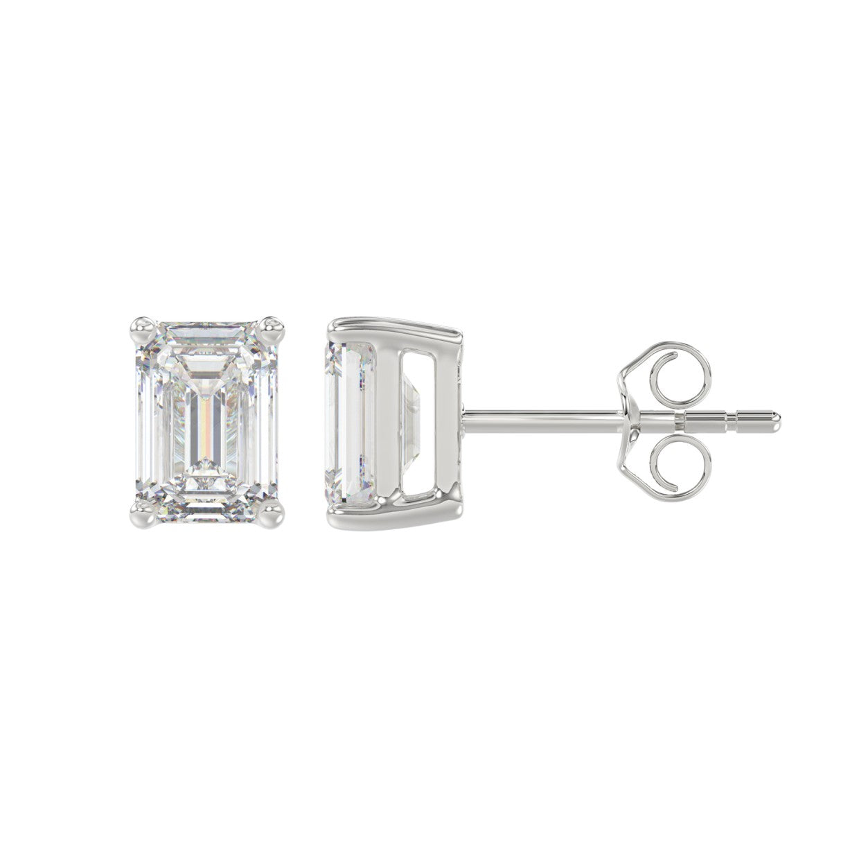 Lab Diamond 4-Prong Emerald Cut Stud Earring - 2.5ct - 14K White Gold