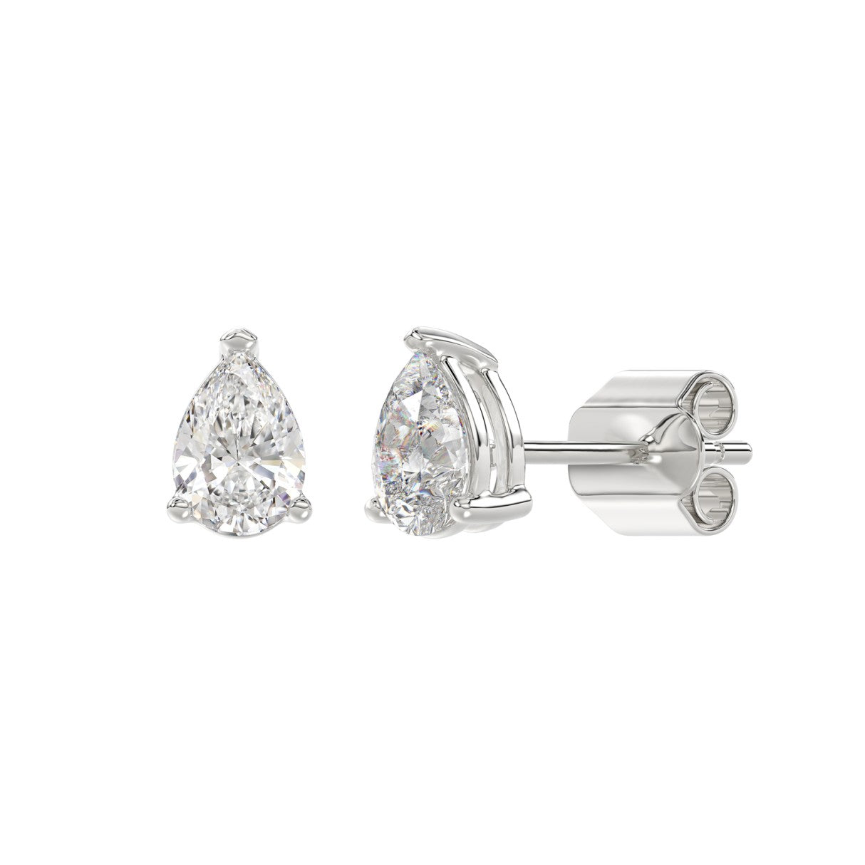 Lab Diamond 3-Prong Pear Stud Earring - 1.5ct - 14K White Gold