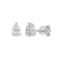 Lab Diamond 3-Prong Pear Stud Earring - 1.5ct - 14K White Gold