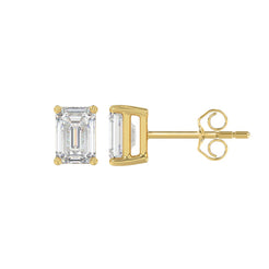 Lab Diamond 4-Prong Emerald Cut Stud Earring - 1.5ct - 14K Yellow Gold
