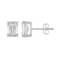 Lab Diamond 4-Prong Emerald Cut Stud Earring - 4ct - 14K White Gold