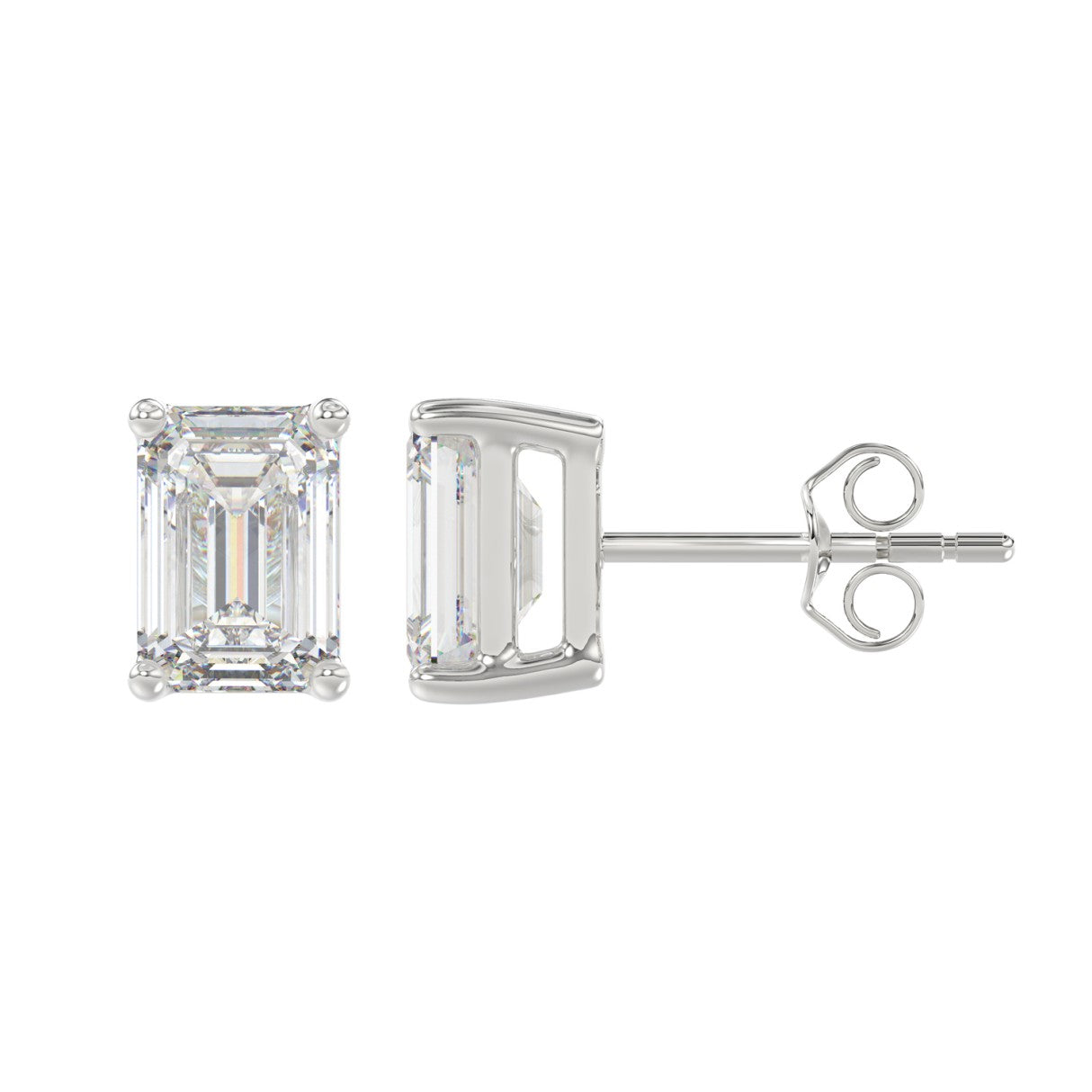 Lab Diamond 4-Prong Emerald Cut Stud Earring - 4ct - 14K White Gold
