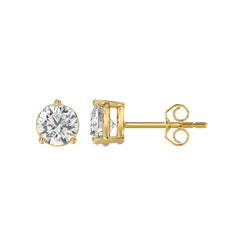 3 Prong Basket Pushback Stud Earrings - 2ct - 14K Yellow Gold