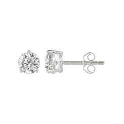 3 Prong Basket Pushback Stud Earrings - 2ct - 14K White Gold