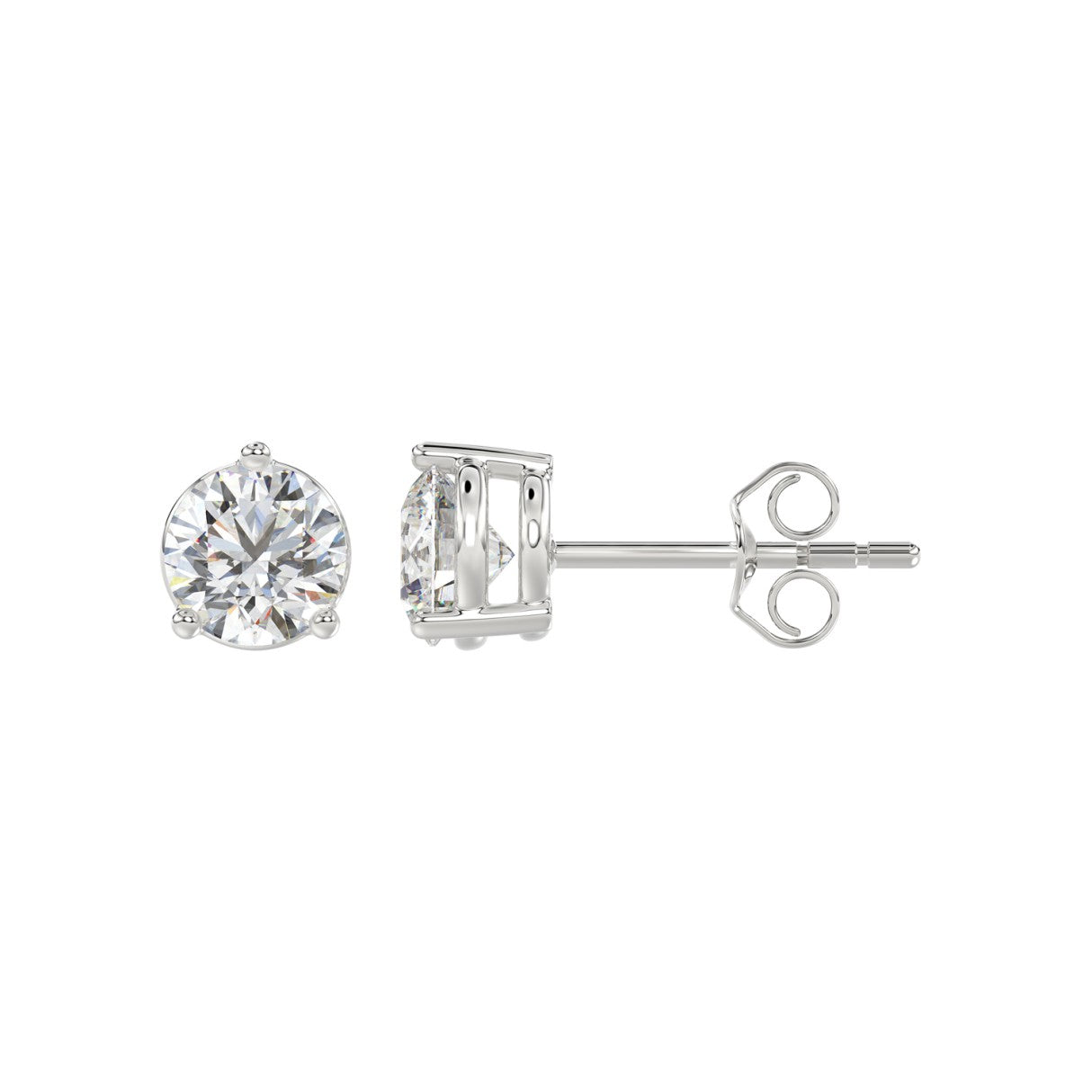 3 Prong Basket Pushback Stud Earrings - 2ct - 14K White Gold
