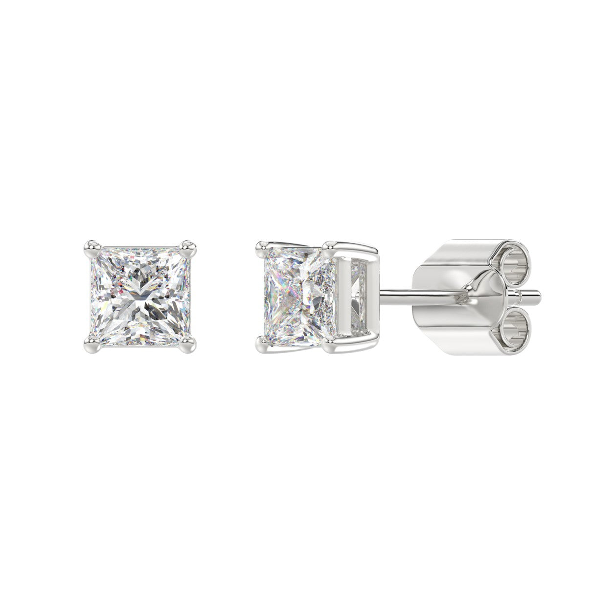 Lab Diamond 4-Prong Princess Stud Earring - 2ct - 14K White Gold