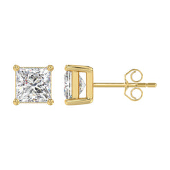 Lab Diamond 4-Prong Princess Stud Earring - 4ct - 14K Yellow Gold
