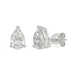 Lab Diamond 3-Prong Pear Stud Earring - 3ct - 14K White Gold