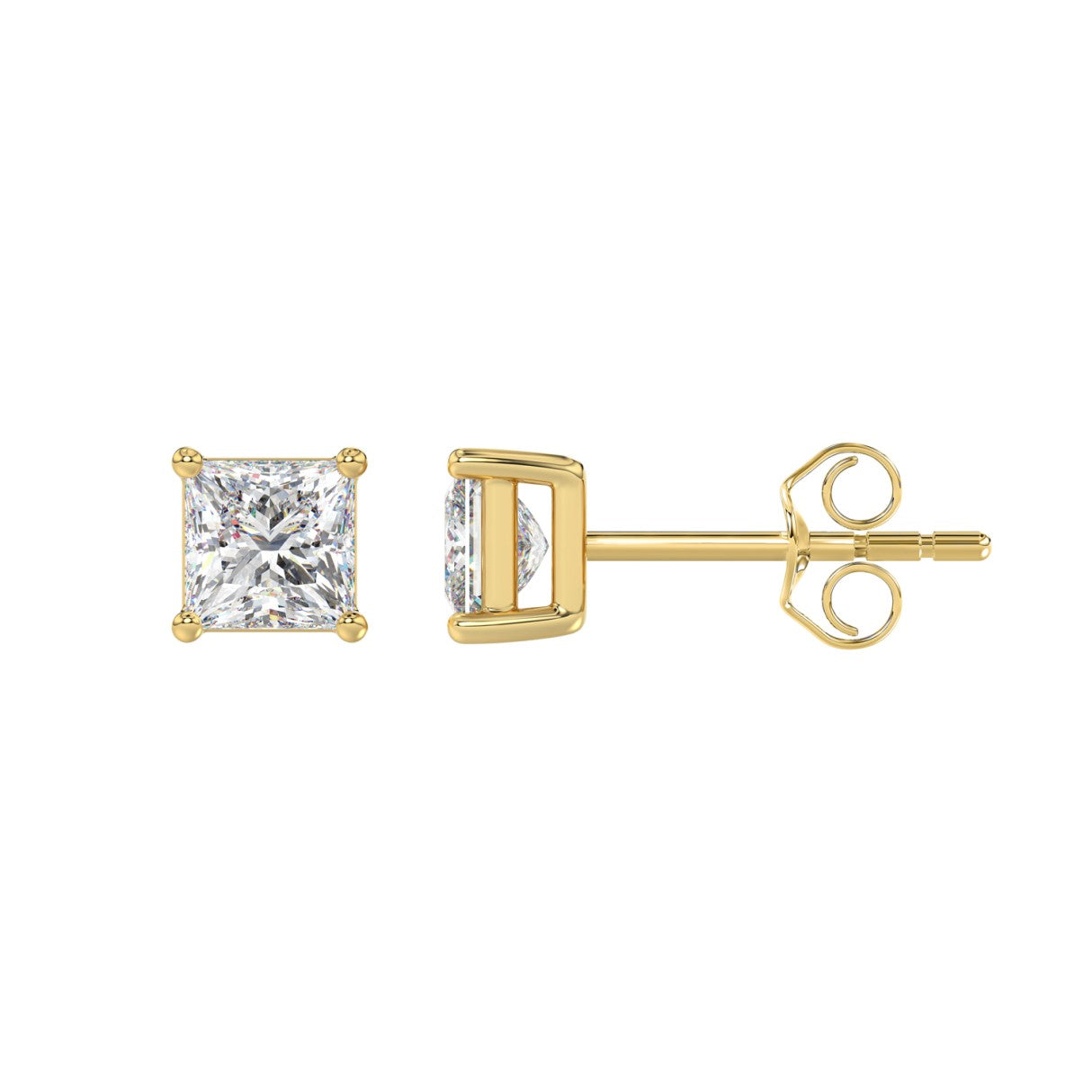 Lab Diamond 4-Prong Princess Stud Earring - 1.5ct - 14K Yellow Gold