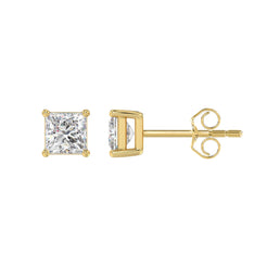 Lab Diamond 4-Prong Princess Stud Earring - 1.5ct - 14K Yellow Gold