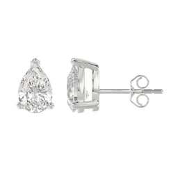 Lab Diamond 3-Prong Pear Stud Earring - 4ct - 14K White Gold