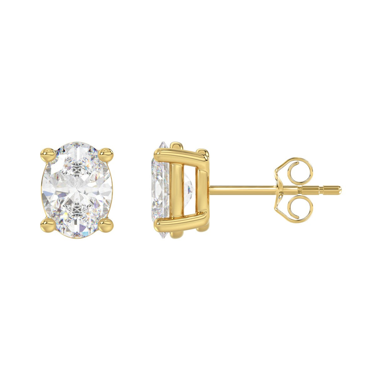 Lab Diamond 4-Prong Oval Stud Earring - 4ct - 14K Yellow Gold