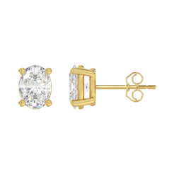 Lab Diamond 4-Prong Oval Stud Earring - 4ct - 14K Yellow Gold