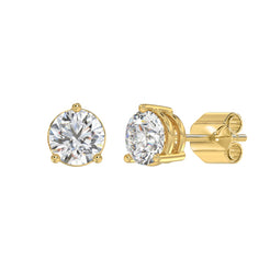 Lab Diamond 3-Prong Basket Pushback Stud Earrings - 4ct - 14K Yellow Gold
