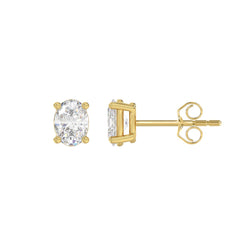 Lab Diamond 4-Prong Oval Stud Earring - 1ct - 14K Yellow Gold