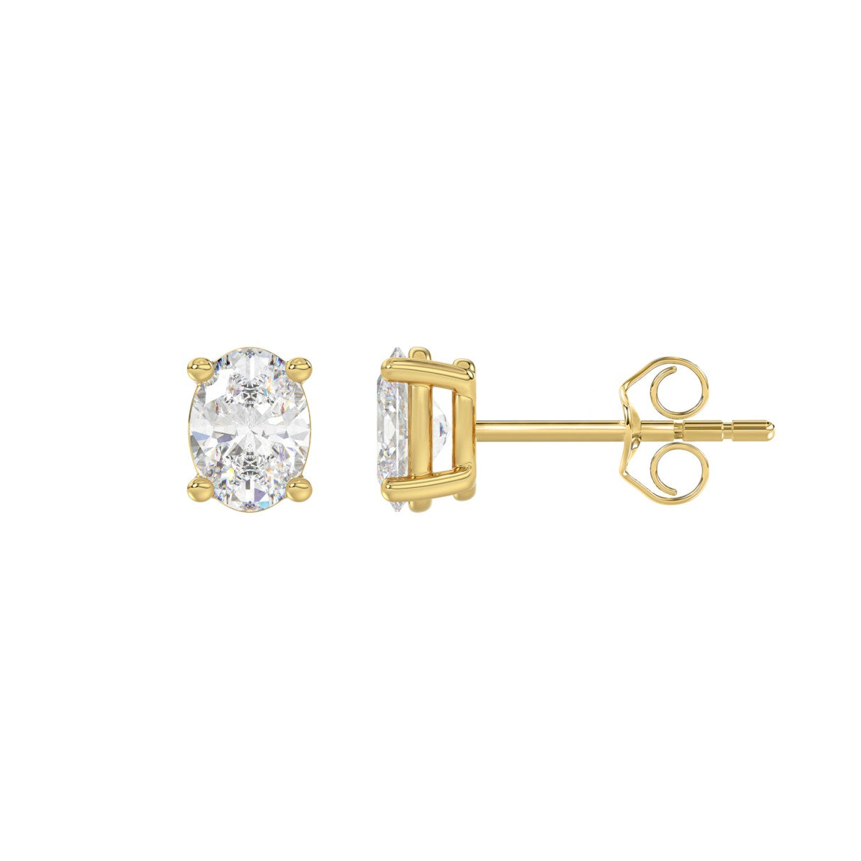 Lab Diamond 4-Prong Oval Stud Earring - 1ct - 14K Yellow Gold