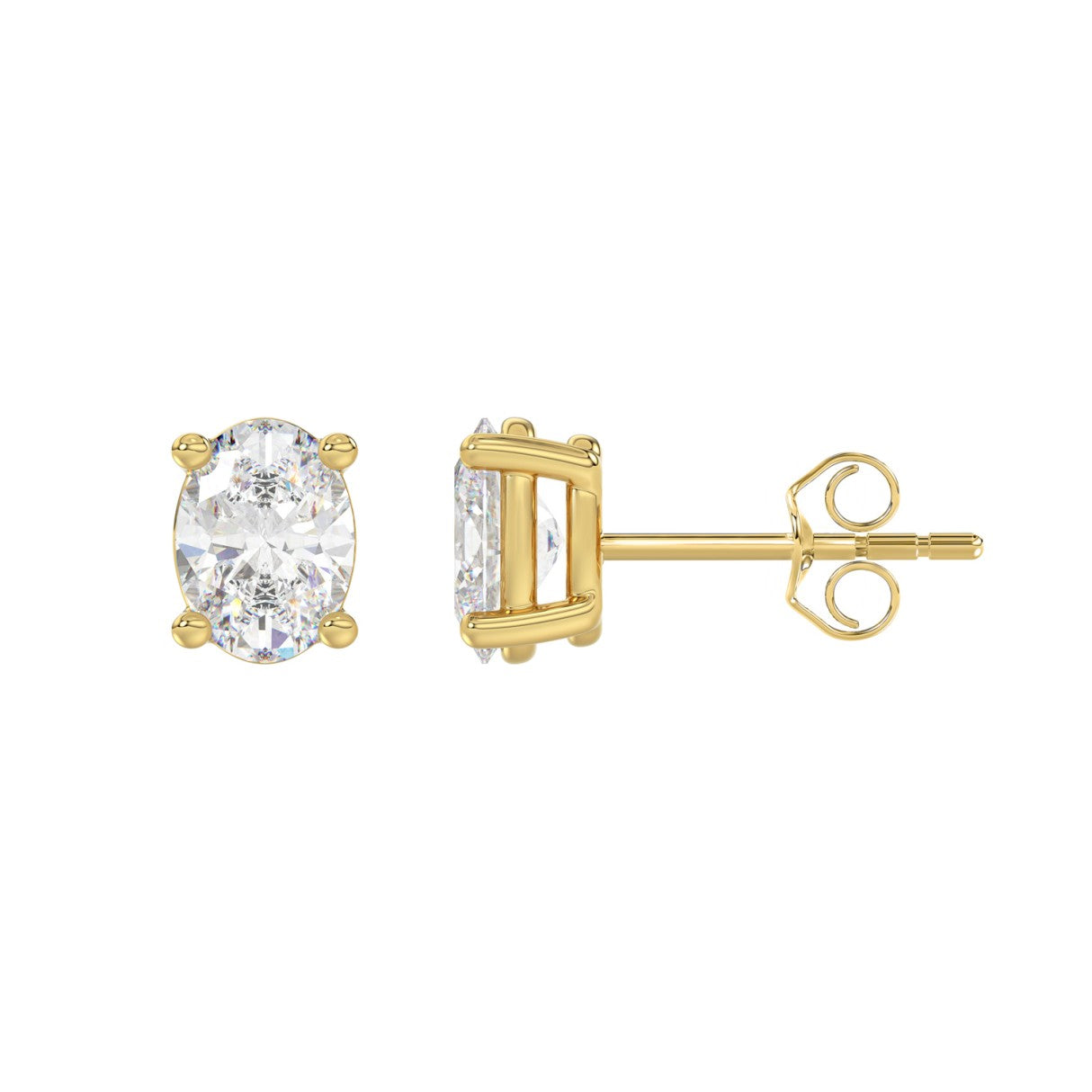 Lab Diamond 4-Prong Oval Stud Earring - 2ct - 14K Yellow Gold