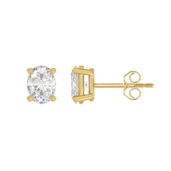 Lab Diamond 4-Prong Oval Stud Earring - 2ct - 14K Yellow Gold