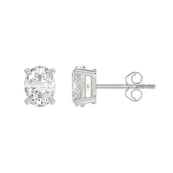 Lab Diamond 4-Prong Oval Stud Earring - 2.5ct - 14K White Gold