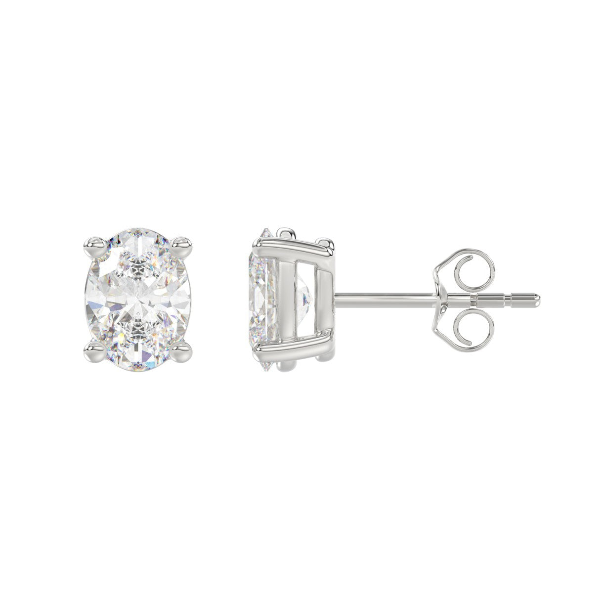 Lab Diamond 4-Prong Oval Stud Earring - 2.5ct - 14K White Gold