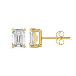 Lab Diamond 4-Prong Emerald Cut Stud Earring - 2.5ct - 14K Yellow Gold