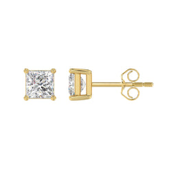 Lab Diamond 4-Prong Princess Stud Earring - 2ct - 14K Yellow Gold