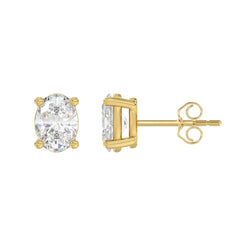 Lab Diamond 4-Prong Oval Stud Earring - 2.5ct - 14K Yellow Gold