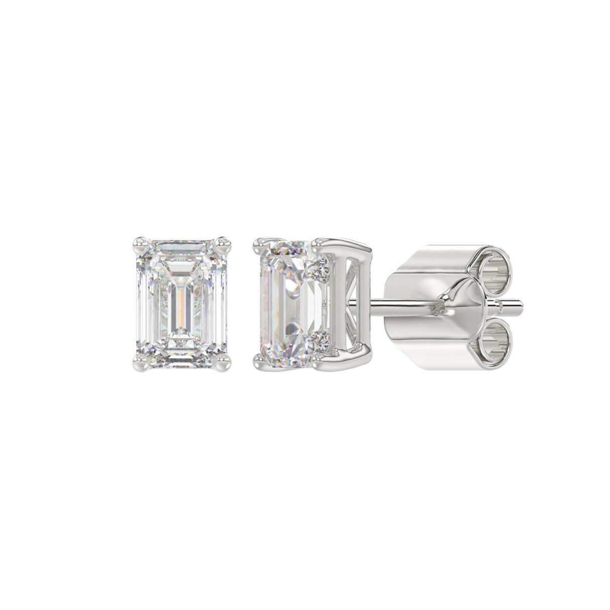 Lab Diamond 4-Prong Emerald Cut Stud Earring - 1.5ct - 14K White Gold