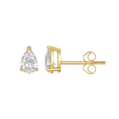 Lab Diamond 3-Prong Pear Stud Earring - 1ct - 14K Yellow Gold