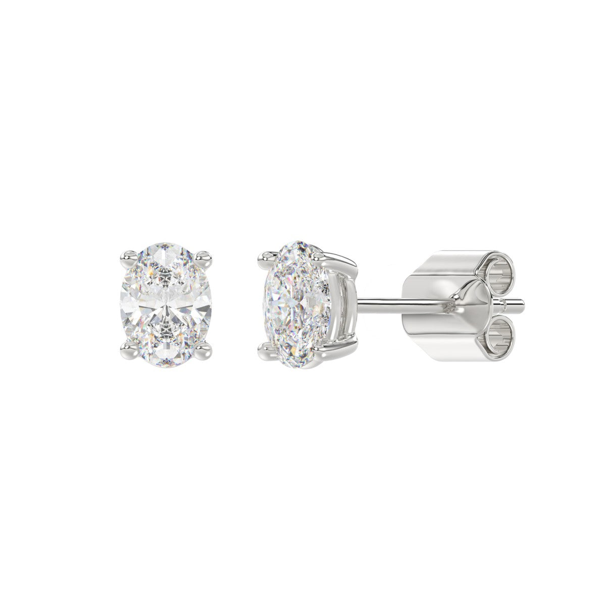 Lab Diamond 4-Prong Oval Stud Earring - 1.5ct - 14K White Gold