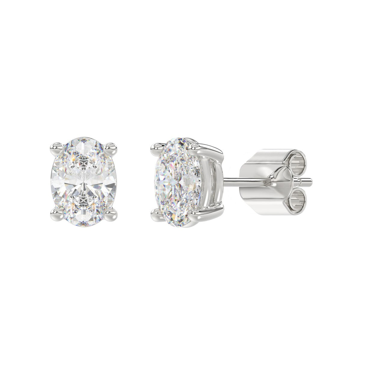 Lab Diamond 4-Prong Oval Stud Earring - 3ct - 14K White Gold